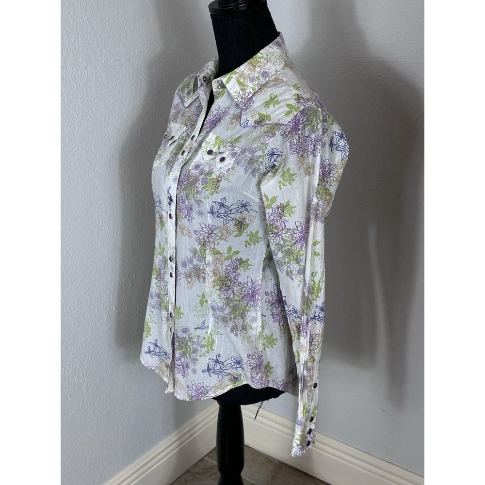 Ariat Western Shirt Women's Small Striped Long Sleeve Lavender Pearl Snaps - Picture 7 of 16
